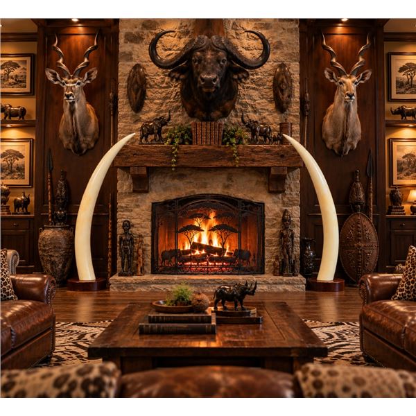 *TEXAS RESIDENTS ONLY* Set of ELEPHANT IVORY Tusks on Wood Bases