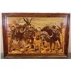 Image 1 : Huge Original "Cape Buffalo" Wood Inlay Art Signed by artist Andreas Bauer