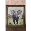 Image 1 : Big Original Elephant Painting Signed "Qua" in a Wood Frame