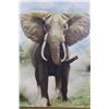 Image 2 : Big Original Elephant Painting Signed "Qua" in a Wood Frame