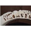Image 2 : XL Hand-carved HIPPOPOTAMUS Tusk Featuring Elephants and Rhinoceros on a Brass Stand