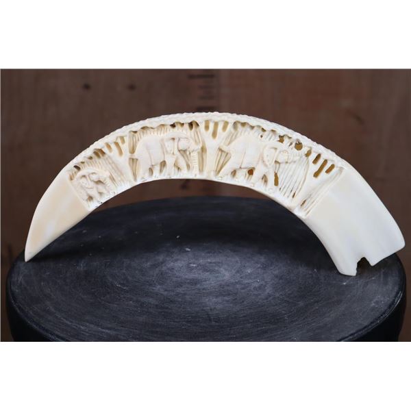 Large Hand-carved HIPPOPOTAMUS Tusk Featuring Elephants and Trees