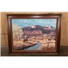 Image 1 : Big Original Western Oil Painting on Canvas Signed by Howard Schafer in a Wood Frame