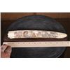 Image 2 : XL Scrimshawed HIPPOPOTAMUS Ivory Tusk Featuring a Lion Eating Zebra Displayed on a Wood Stand