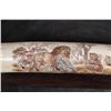 Image 3 : XL Scrimshawed HIPPOPOTAMUS Ivory Tusk Featuring a Lion Eating Zebra Displayed on a Wood Stand