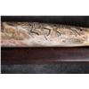 Image 5 : XL Scrimshawed HIPPOPOTAMUS Ivory Tusk Featuring a Lion Eating Zebra Displayed on a Wood Stand