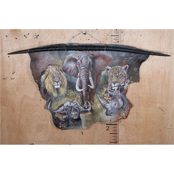 Beautifully detailed ELEPHANT HIDE "Big 5" Painting Signed by South African Artist Stella Pelser.