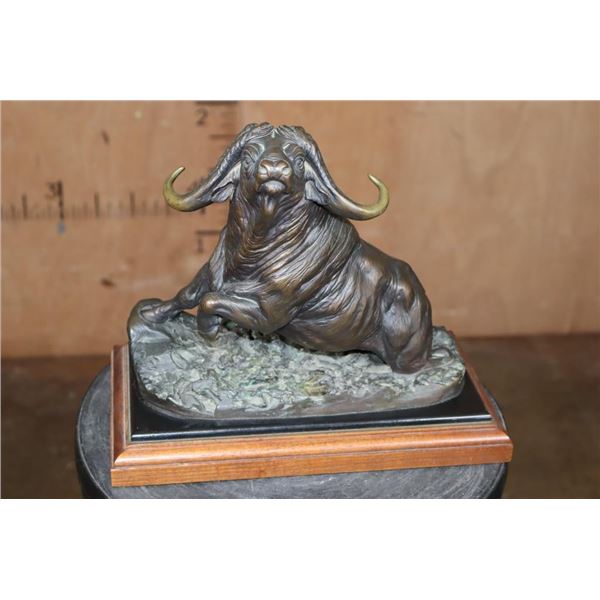 Cape Buffalo BRONZE Sculpture Signed by D. Schaefer #16/450 on a Marble and Wood Base