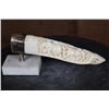 Image 1 : Carved HIPPOPOTAMUS Tusk Featuring Elephants Signed "T.D" on a Marble Display Stand
