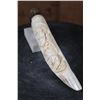 Image 5 : Carved HIPPOPOTAMUS Tusk Featuring Elephants Signed "T.D" on a Marble Display Stand