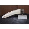 Image 6 : Carved HIPPOPOTAMUS Tusk Featuring Elephants Signed "T.D" on a Marble Display Stand
