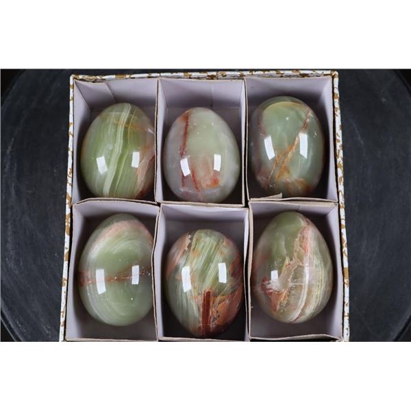 (6) Polished GREEN BANDED ONYX Mineral Eggs