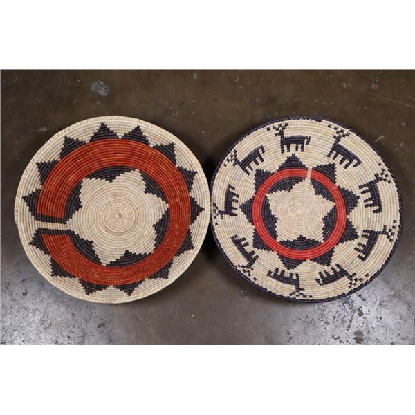 (2) Handwoven Decorative Southwestern Style Coiled Straw Baskets