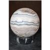 Image 1 : Big Polished SPIRIT STONE Mineral Sphere with an Orthoceras Fossil Stand
