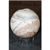 Image 7 : Big Polished SPIRIT STONE Mineral Sphere with an Orthoceras Fossil Stand
