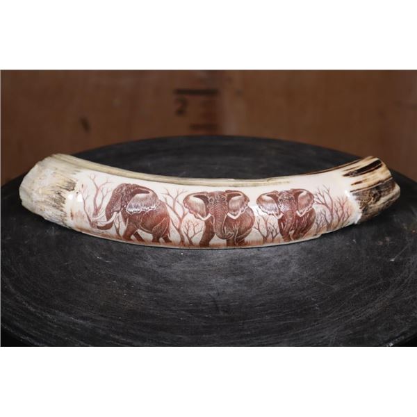 Scrimshawed HIPPOPOTAMUS Ivory Tusk Featuring Elephants by Luciana