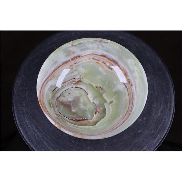 Polished Natural GREEN BANDED ONYX Decorative Bowl