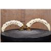 Image 1 : Matching Set of (2) WARTHOG Tusks Featuring Elephants and Rhinos with Brass Stands