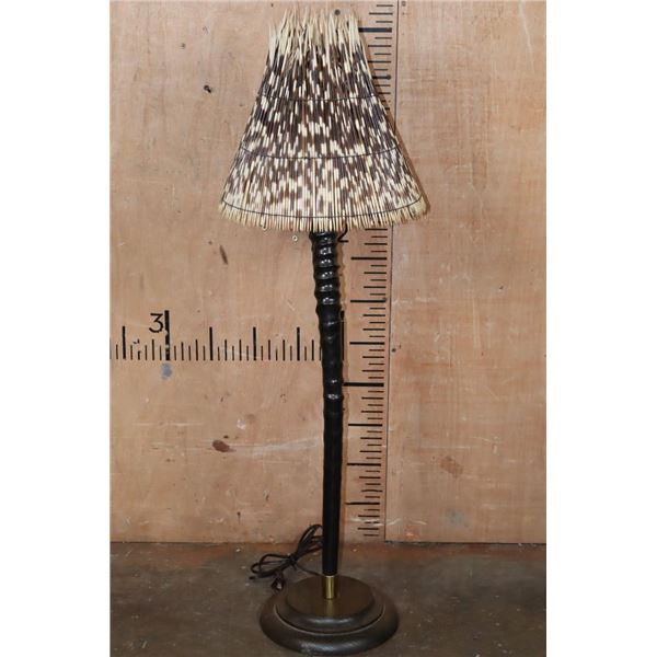 Polished GEMSBOK Horn LAMP with an African Porcupine Quill Shade