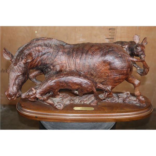"Deafit" Leadwood or Ironwood Sculpture by Robert Nzali on a Wood Base