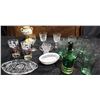 Image 1 : Glassware Lot: Coca-Cola Glasses, Hand Painted Vase, Crystal, and Barware