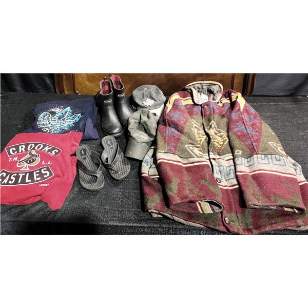 Clothing Lot with Boots and Sandals