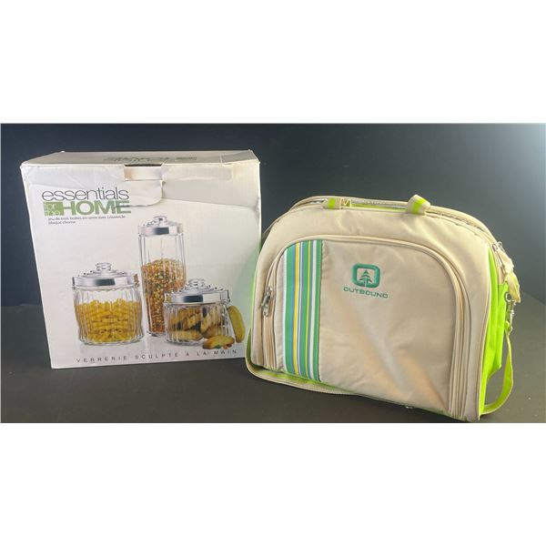3-Piece Glass Canister Set With Outbound Picnic Bag and Accessories