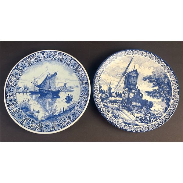 2 De Porceleyne Fles Dutch Delft Blue Wall Plates, Chornick, Made in Holland