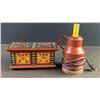 Image 1 : Vintage Hand-Painted Wooden Folk Art Trinket Box and Primitive Nightlight Lamp Pair