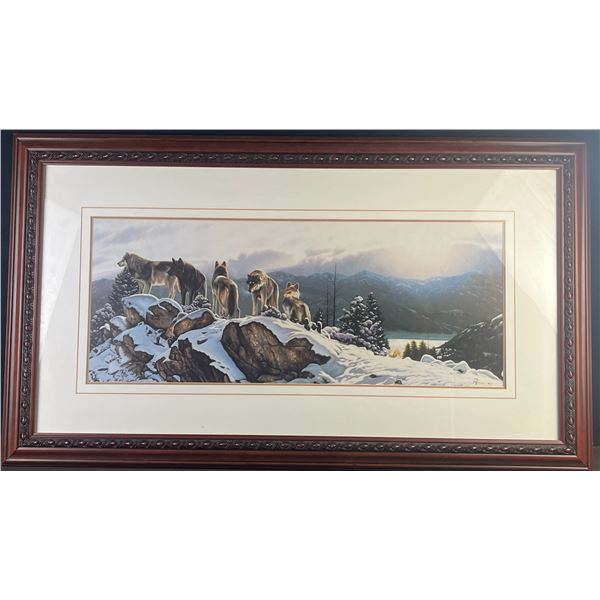 Pierce 1991 Wolves in Snow Framed Print, Approx. 26" x 44"