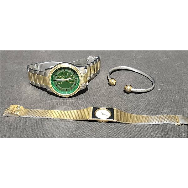 Remex Quartz Watch, Two-Tone Watch, Twisted Cable Cuff Bracelet