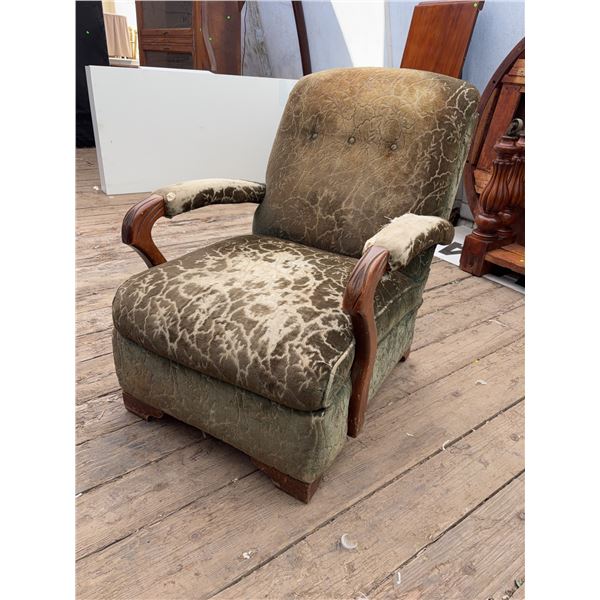 Upholstered Armchair with Carved Wooden Arms 