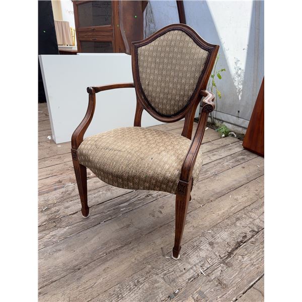 Shield Back Accent Chair With Carved Wood Frame