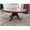 Image 1 : Oval Wood Table with Inlay, Carved Pedestal Legs