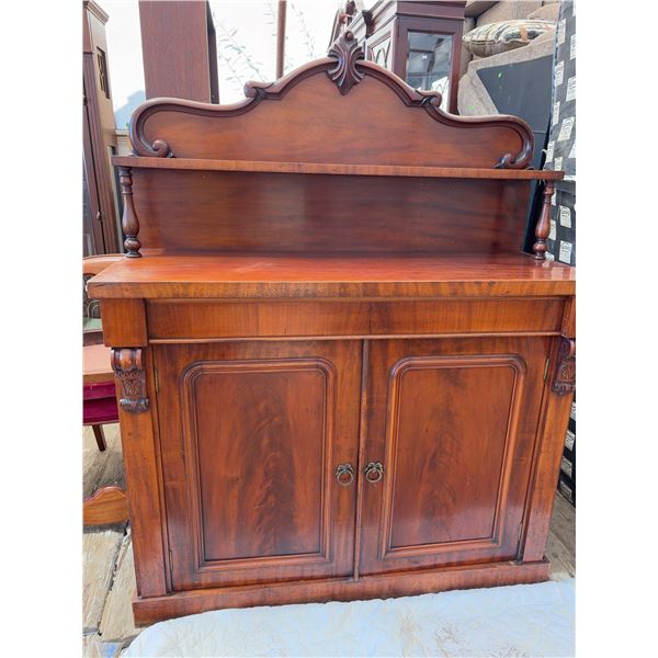 Mahogany Sideboard With Carved Back and Two Doors