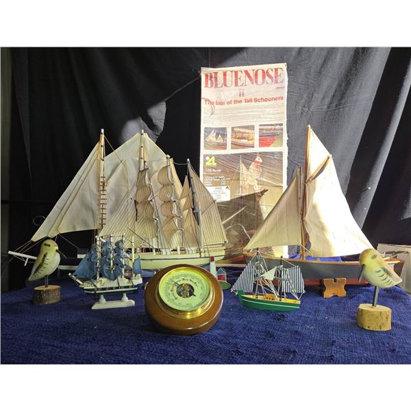 Ship Model Replicas, Nautical Barometer, and Lighthouse Decor