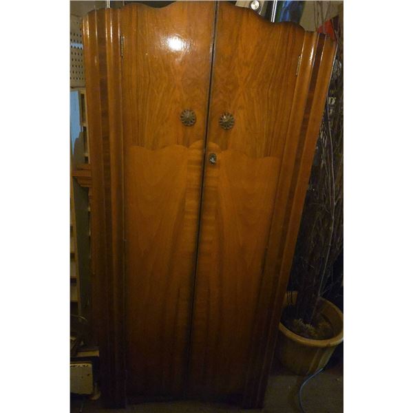 Art Deco Wooden Armoire with Shelves