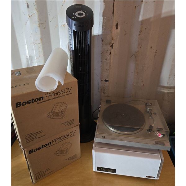 JVC L-A11 Turntable, Boston Speaker System, Seville Fan Lot, Excalibur Food Dehydrator