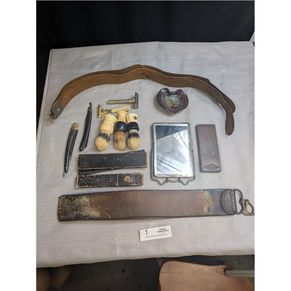 Vintage Shaving Lot Straight Razors Brushes etc