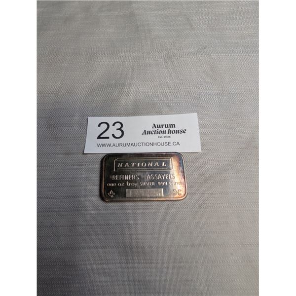 National One Troy Ounce Silver Bar