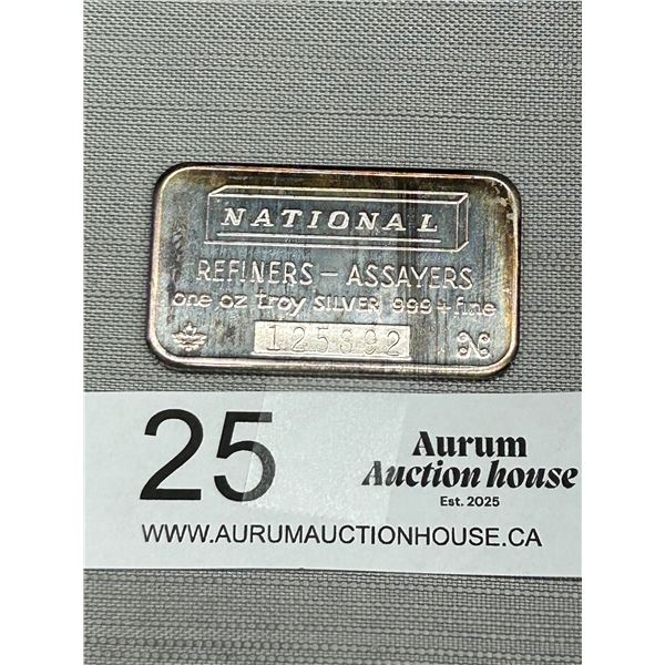 National One Troy Ounce Silver Bar