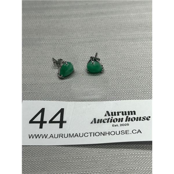 Vintage Marked 18K GP Genuine Jadeite Jade Tear Drop Earrings