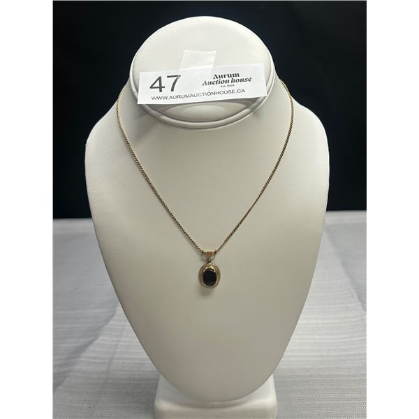 Antique Gold Tone Genuine Onyx Lavalier Necklace