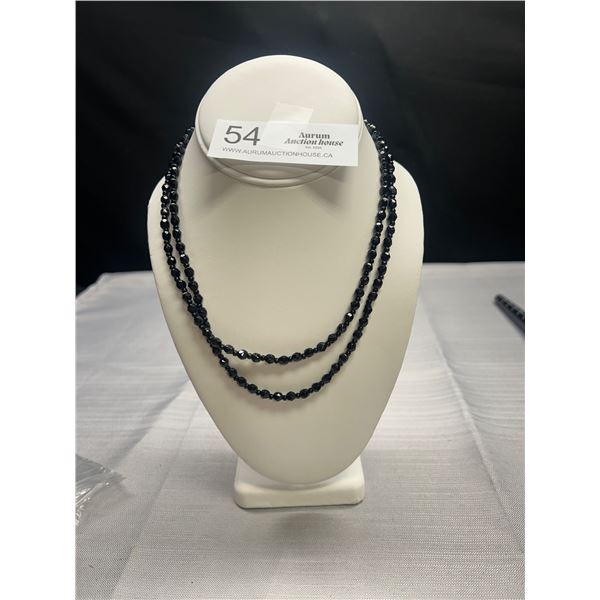 Antique Art Deco 1920's Flapper Necklace Restrung Black Jet Glass