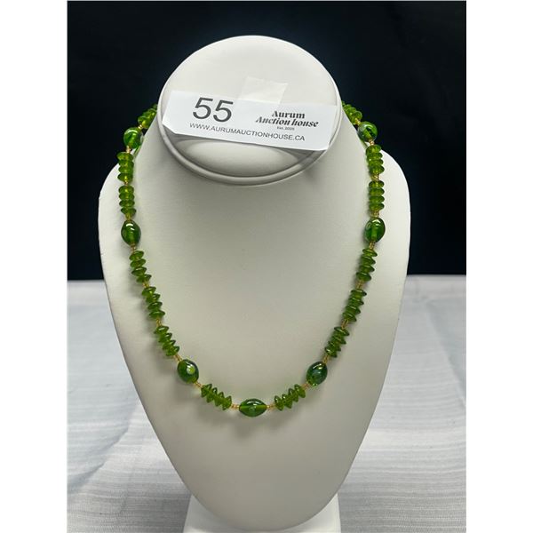 Antique Olive Green Glass Bead Necklace Rare Colour Czech Glass