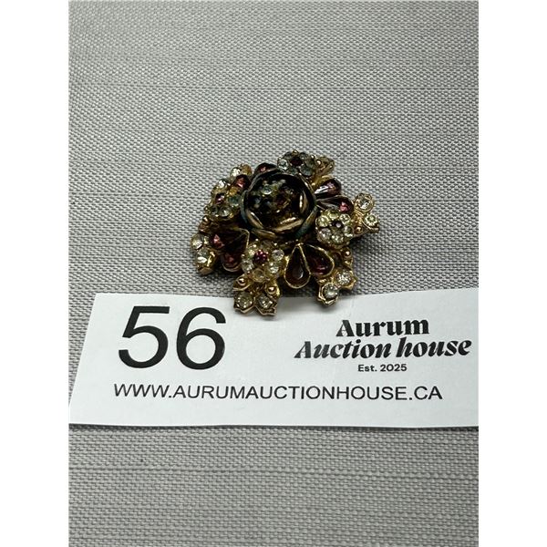 Antique Rhinestone Fllower Trembler Brooch