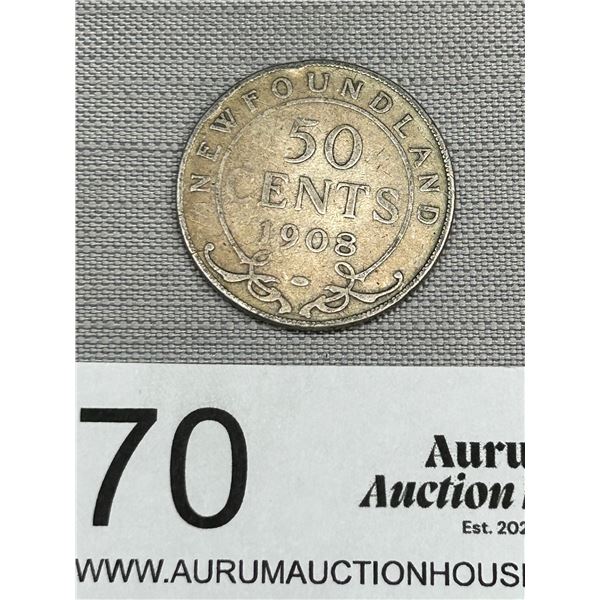 1908 Silver Newfoundland 50 Cent Coin