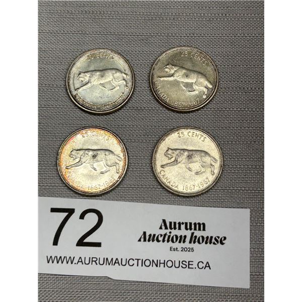 4 Silver Canadian 1967 Quarters