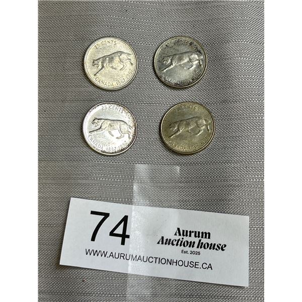 4 Silver Canadian 1967 Quarters