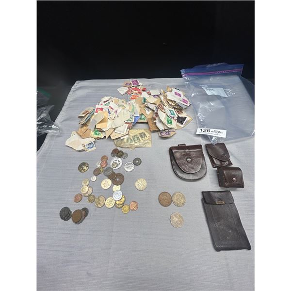 Lot of coins/tokens/stamps: 1950Australian Penny, 1960 Hong Kong GB $1 Coin 1998 Hong Kong $2 and 4 